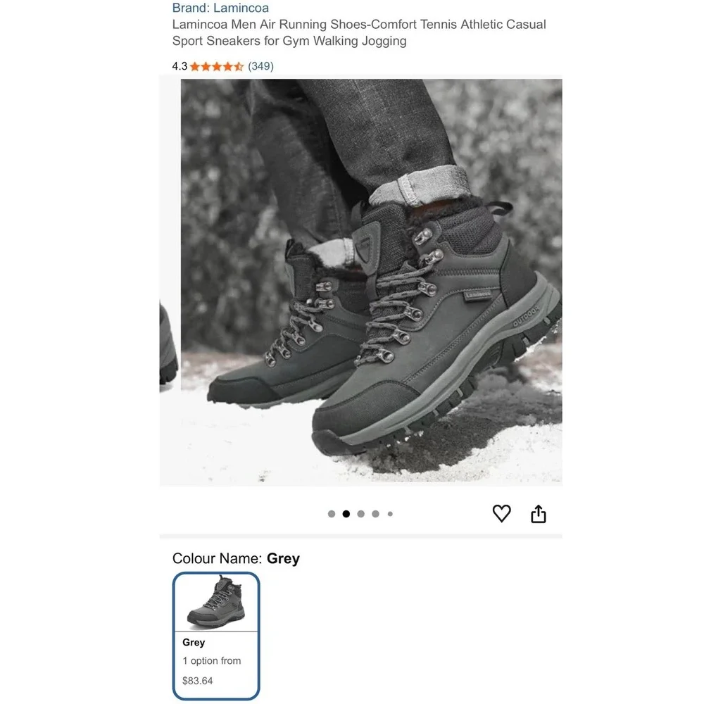 Lamincoa Mens Winter Snow Boots Grey Water Resistant Fur Lined Sz 12 NEW IN BOX